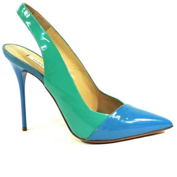 GIANMARCO LORENZI 🇮🇹 WOMEN'S BLUE & GREEN PATENT LEATHER FASHION SANDALS - Picture 8 of 10